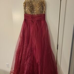 Elegant Red and Gold Gown